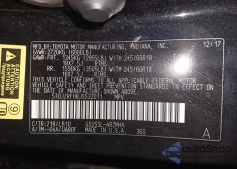 2018 Toyota Highlander Xle из США, поврежденный, VIN 5TDJZRFH8JS532011